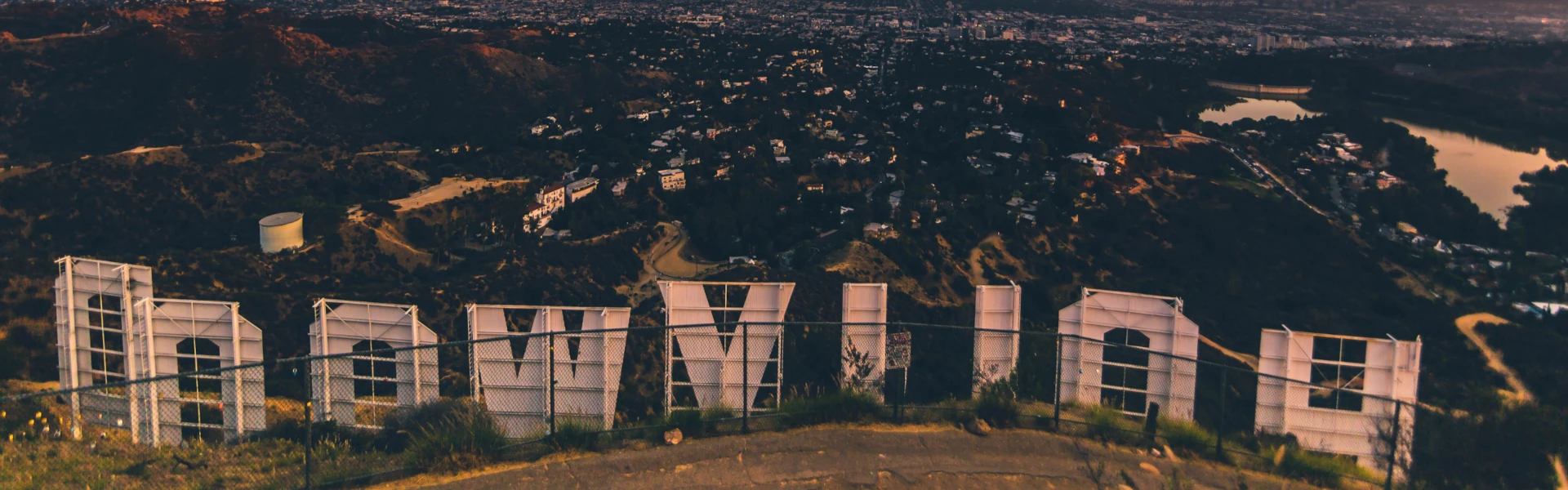 image of the Hollywood sign from on top of the hollywood hills 